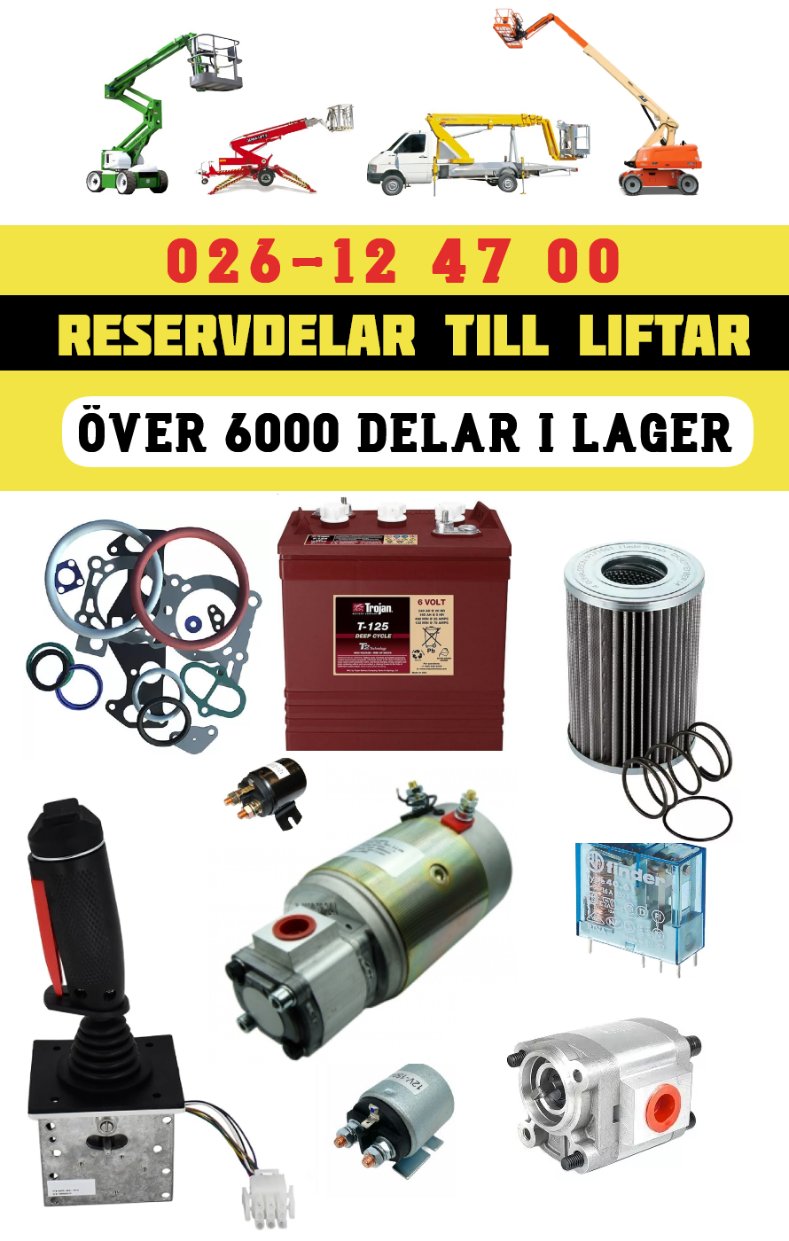 Reservdel parts JLG Omme DIno Dexter Upright Snorkel Ruthman Denka Multitel saxlift bomlift pelarlift skylift
